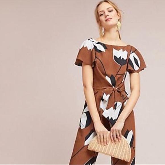 Anthropologie brown floral romper - Picture 2 of 4
